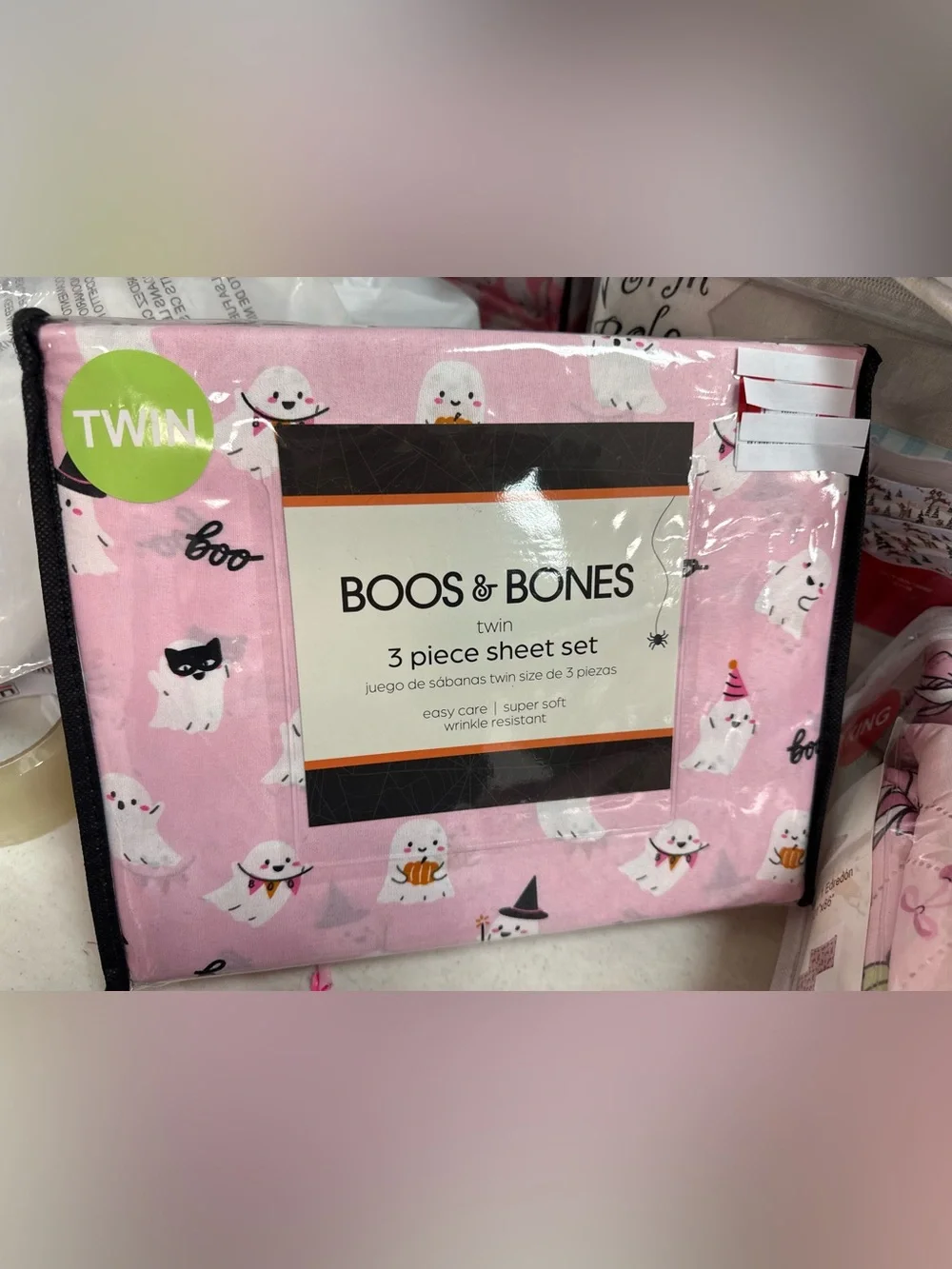 Boos & Bones Twin 3-Piece Sheet Set - Pink Ghost Print